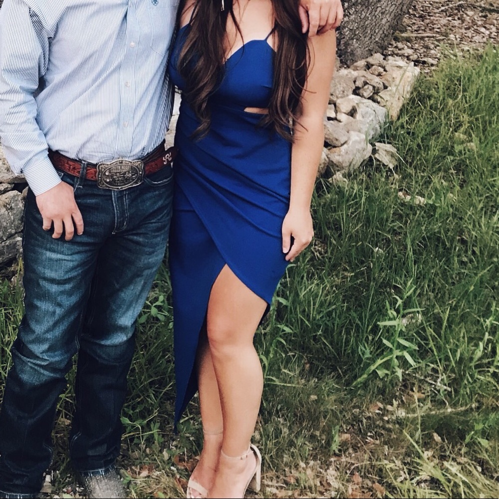 Asymmetrical blue cut out dress